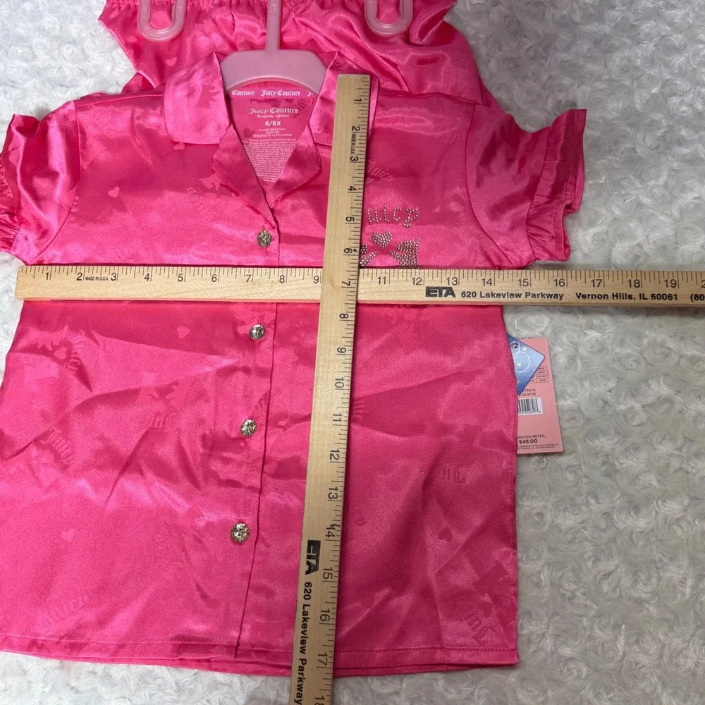 Juicy Couture Girls Pink Satin Pajama Set Scottie Dog Rhinestone 6/6X NEW